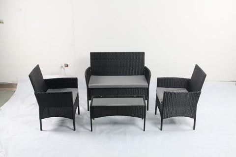 4 PCS Outdoor PE Rattan Furniture Set ��� Black Patio Sofa Chairs with Cushions and Glass Coffee