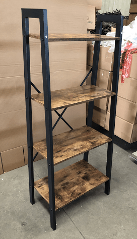 "Rustic 4-tier ladder bookshelf with wood shelves and double cabinet storage – Model LS04"
