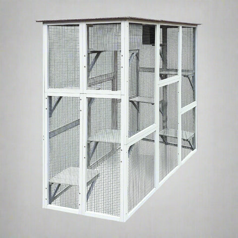 4-tier outdoor wooden catio with nesting boxes and waterproof roof