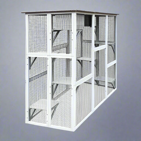 4-tier outdoor wooden catio with nesting boxes and waterproof roof