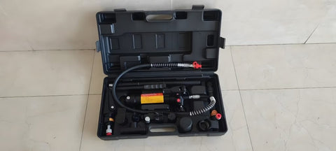 4 Ton Hydraulic Porta Power Kit with attachments and carry case
Auto body frame straightener tool set for car and truck repairs
Heavy-duty hydraulic lift and push tools for garage frame alignment