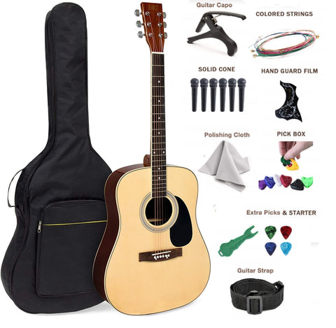 41 inch full-size acoustic guitar with case
beginner acoustic guitar kit with accessories
wooden acoustic guitar for new players
steel string acoustic guitar starter set
complete guitar bundle for students