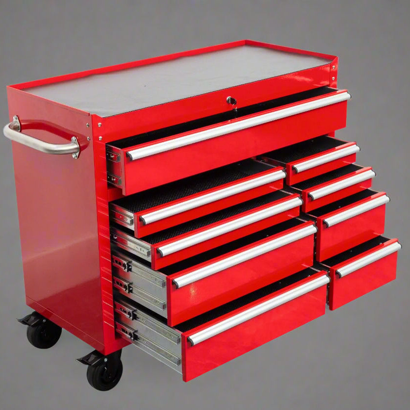 42" 9 - Drawer Rolling Tool Bench – Heavy - Duty Garage Cabinet - with Red