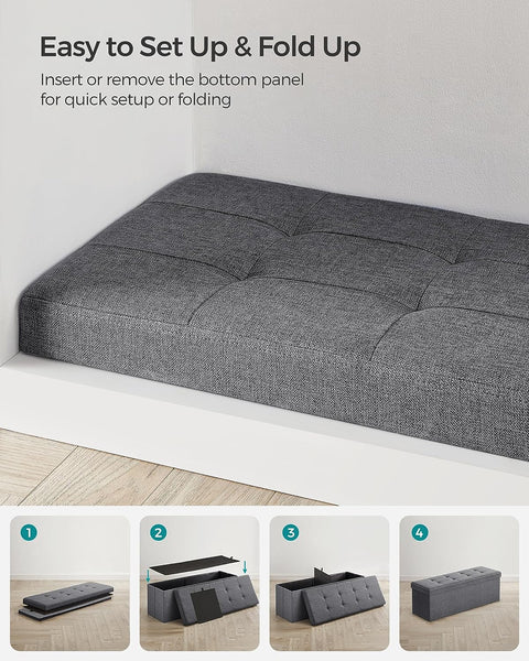 New 43 - Inch Folding Storage Bench – Gray Ottoman with Padded Seat & Footrest for Bedroom or Entryway ULSF77K - with | Sold by Uncle Wiener's Wholesale