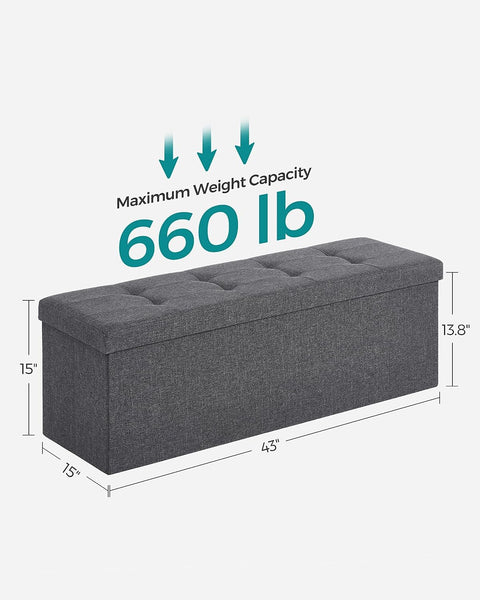 New 43 - Inch Folding Storage Bench – Gray Ottoman with Padded Seat & Footrest for Bedroom or Entryway ULSF77K - with | Sold by Uncle Wiener's Wholesale