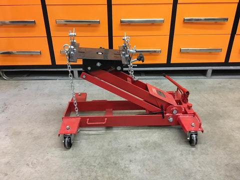 Compact 800 lb low profile transmission jack in black