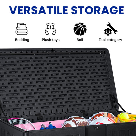 New 450L HDPE Outdoor Storage Box with Hinged Lid – All - Weather Deck Box | SKU: AMPBS99 - with | Sold by Uncle Wiener's Wholesale