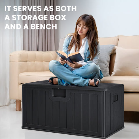 New 450L HDPE Outdoor Storage Box with Hinged Lid – All - Weather Deck Box | SKU: AMPBS99 - with | Sold by Uncle Wiener's Wholesale