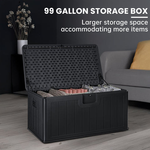 New 450L HDPE Outdoor Storage Box with Hinged Lid – All - Weather Deck Box | SKU: AMPBS99 - with | Sold by Uncle Wiener's Wholesale