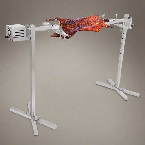 46-inch electric BBQ rotisserie kit with spit rod and motor
Stainless steel rotisserie spit for outdoor grilling
Heavy-duty BBQ rotisserie cooking whole pig
Electric motorized spit kit for roasting lamb and chicken
Complete BBQ rotisserie set with adjustable height and brackets