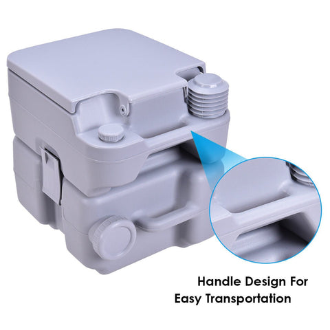 “5-gallon portable camping toilet with detachable tank”
“Gray and purple travel toilet for indoor and outdoor use”
“Compact portable toilet setup with flush handle and waste container”
“20L outdoor toilet with carry handle for RV and camping”
“Leak-proof portable toilet with sealing valve for odor control”