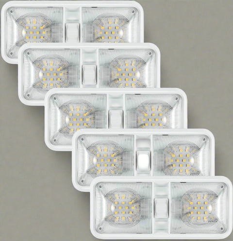 "5 Pack RV Interior 12V LED Dome Lights with Switch"
"Energy-Efficient 12V LED Trailer Light Pack"
"Motorhome Interior Cool White LED Ceiling Lights"
"Camper and Trailer Interior Lighting Kit 5 Pack"