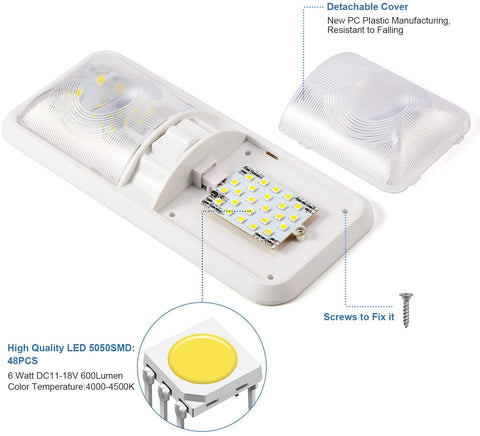 "5 Pack RV Interior 12V LED Dome Lights with Switch"
"Energy-Efficient 12V LED Trailer Light Pack"
"Motorhome Interior Cool White LED Ceiling Lights"
"Camper and Trailer Interior Lighting Kit 5 Pack"