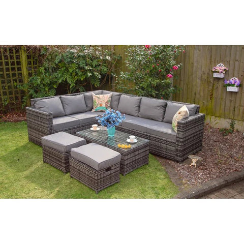 5-Piece Outdoor Patio Sofa Set – Resin Wicker & Steel Frame with Table and Ottomans | SKU 5233051