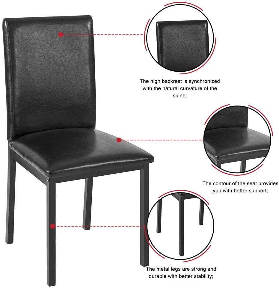 Black faux marble dining table with 4 black chairs
Side view of faux marble dining set in dining area
Chair detail showing faux leather upholstery
Compact 5-piece kitchen dining table set