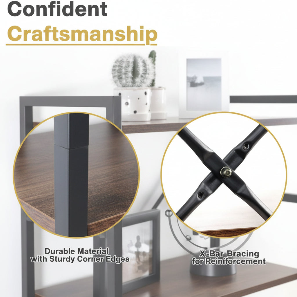 5-tier industrial bookshelf with rustic wood and black metal frame – Model TLSF05
Tall freestanding open shelf bookcase for living room or office