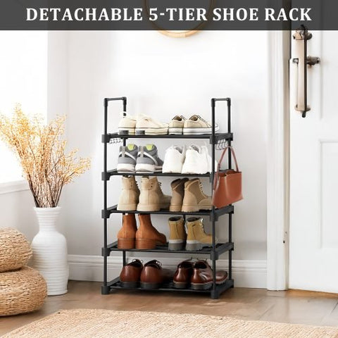 5-Tier Metal Shoe Rack – Front View
Freestanding Shoe Organizer with Hooks – In Use
Shoe Storage Rack Holding 20+ Pairs – Side Angle
Entryway Metal Shoe Rack with Hooks
Easy-to-Assemble Shoe Shelf – Unboxed View