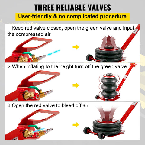 Triple Bag Pneumatic Air Jack β 5 Ton Capacity in Red and Black
5 Ton Air Jack β Top View Showing Triple Airbags and Base
Adjustable Handle Pneumatic Air Jack β Folded Position for Storage
Heavy-Duty Air Jack β Full Setup with Hose and Handle
Triple Air Bag Jack in Use β Lifting a Vehicle