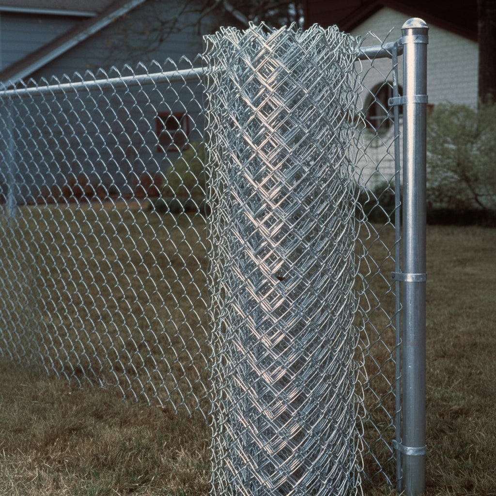 Close-up of galvanized chain link fencing roll
Installed Class 1 chain link fence for residential use
11 gauge steel wire mesh fencing detail
Chain link fence with metal posts on concrete
Heavy-duty galvanized fence roll packaging