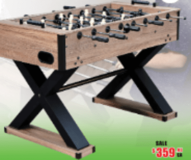 54 Inch Excalibur Foosball Soccer Table with Driftwood Finish, X-Base Legs, and Ball Return – Model 126424 for Rustic Game Rooms