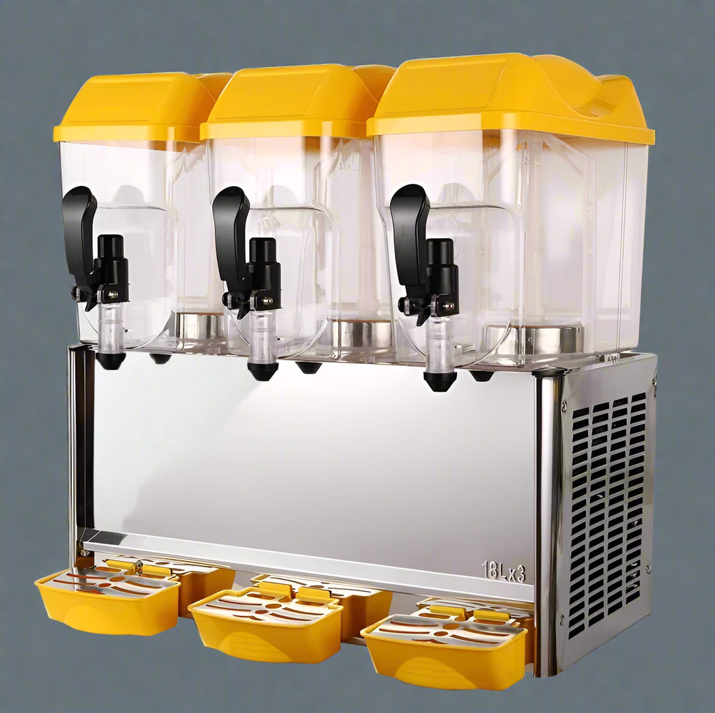 • “Triple tank juice dispenser with 3 nozzles for commercial use”
• “56L juice cooler with drip trays and individual controls”
• “Commercial juice server for cafés, hotels, and restaurants”
• “Asberlia-powered beverage dispenser with 3x18L tanks”