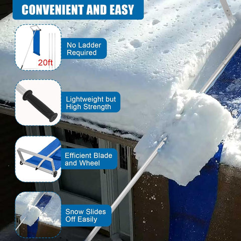 New 6 - 20 Ft Extendable Aluminum Snow Roof Rake with Wheels – Lightweight & Durable 1122204 - with | Sold by Uncle Wiener's Wholesale