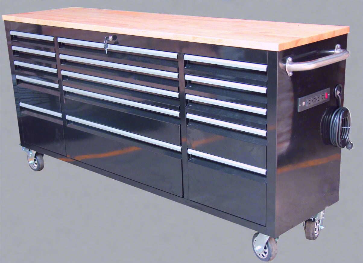 Red 6FT Rolling Tool Workbench with USB and Power Strip
Blue 15-Drawer Steel Workbench with Wheels
Gray Tool Cabinet with Power Outlets – 6FT
Purple Garage Tool Chest with USB Ports
Stainless Steel Heavy-Duty Tool Workbench