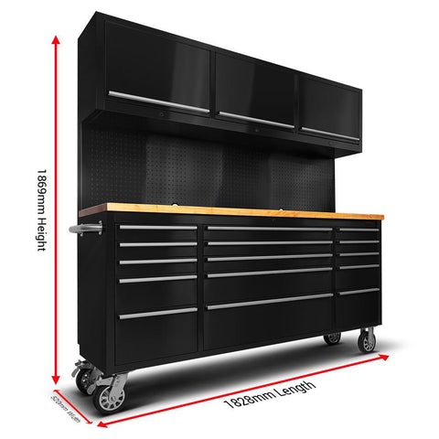 Full Front View of 6 FT Tool Cabinet Workstation with Pegboard & Power Cord Access