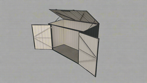 “Compact 6 ft black lean-to garden shed for small backyards”
“Side view of black metal storage shed with hinged door”
“Inside view of lean-to shed showing steel panel structure”
“Close-up of door latch and frame design”