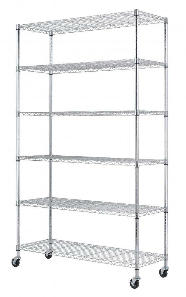 New 6 - Layer Adjustable Chrome Wire Shelving Rack – Heavy Duty Metal Storage Organizer WS776 - with | Sold by Uncle Wiener's Wholesale