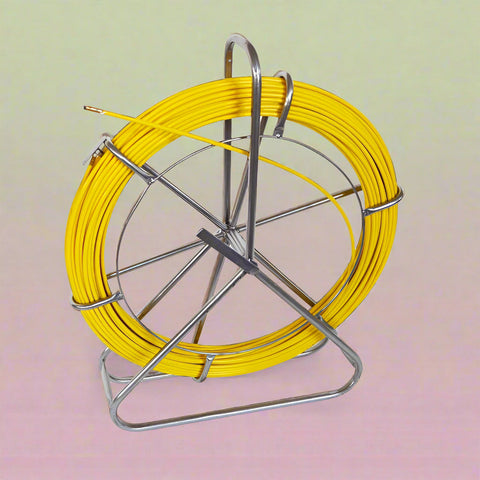 "600-foot fiberglass duct rodder on steel frame"
"heavy-duty cable pulling fish tape for electricians"
"yellow fiberglass wire rodder with wheels"
"8mm and 4mm fiberglass rodder models"
"telecom and electrical conduit pulling tool"