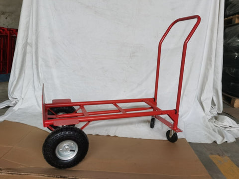 600 LB 2-in-1 convertible hand truck with platform dolly and steel frame – red