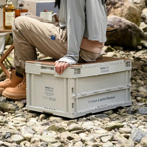 New 65L Collapsible Storage Bin with Wooden Lid – Stackable Folding Organizer Box 8574310 - with | Sold by Uncle Wiener's Wholesale