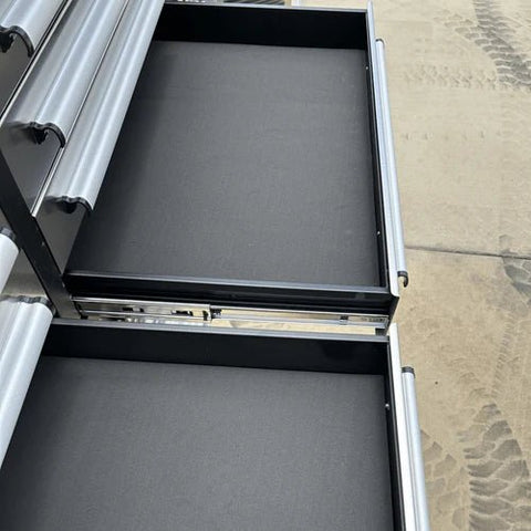 7FT Stainless Steel Workbench with 35 Drawers β Front and Side View