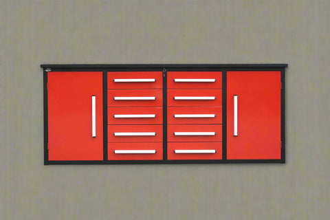 Red 7FT tool bench with drawers β front view
Blue tool chest storage drawers β side view
Stainless steel workbench close-up
Organized industrial tool station
Drawer slides and top workspace detail