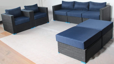 New 7 - Piece Outdoor Patio Furniture Set – Weather - Resistant Wicker Seating 619198 - with Royal Blue | Sold by Uncle Wiener's Wholesale