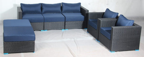 New 7 - Piece Outdoor Patio Furniture Set – Weather - Resistant Wicker Seating 619198 - with Royal Blue | Sold by Uncle Wiener's Wholesale