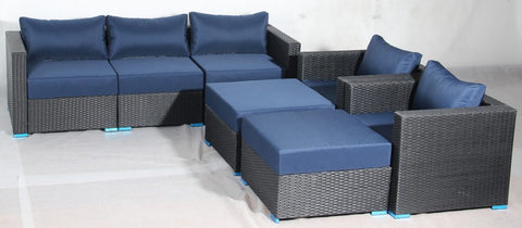 New 7 - Piece Outdoor Patio Furniture Set – Weather - Resistant Wicker Seating 619198 - with Royal Blue | Sold by Uncle Wiener's Wholesale
