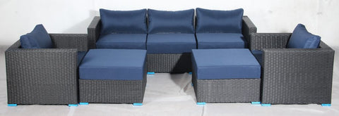 New 7 - Piece Outdoor Patio Furniture Set – Weather - Resistant Wicker Seating 619198 - with Royal Blue | Sold by Uncle Wiener's Wholesale