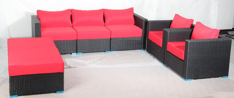 New 7 - Piece Outdoor Patio Furniture Set – Weather - Resistant Wicker Seating 619198 - with Royal Blue | Sold by Uncle Wiener's Wholesale