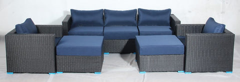 New 7 - Piece Outdoor Patio Furniture Set – Weather - Resistant Wicker Seating 619198 - with Royal Blue | Sold by Uncle Wiener's Wholesale