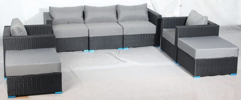 New 7 - Piece Outdoor Patio Furniture Set – Weather - Resistant Wicker Seating 619198 - with Royal Blue | Sold by Uncle Wiener's Wholesale