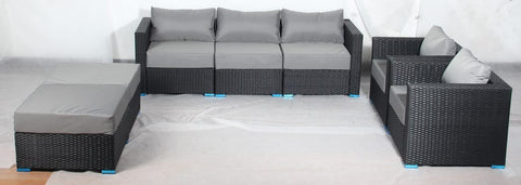 New 7 - Piece Outdoor Patio Furniture Set – Weather - Resistant Wicker Seating 619198 - with Royal Blue | Sold by Uncle Wiener's Wholesale