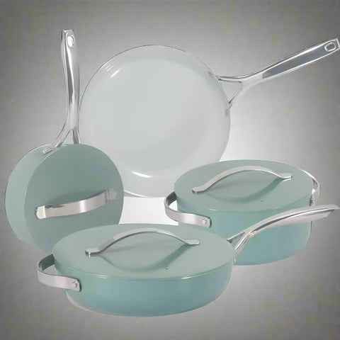 NEW 7 PIECE SET LUXURY CERAMIC NON STICK COOKWARE DUTCH OVEN PAN - with Sage | Sold by Uncle Wiener's Wholesale