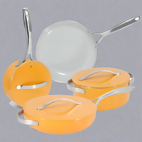 NEW 7 PIECE SET LUXURY CERAMIC NON STICK COOKWARE DUTCH OVEN PAN - with Marigold | Sold by Uncle Wiener's Wholesale