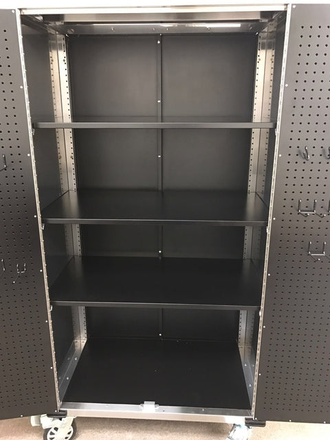 72 inch stainless steel rolling tool cabinet with dual locks
Industrial lockable storage cabinet on wheels
Powder-coated steel garage cabinet with smooth casters
Open view of tool cabinet with adjustable shelves
Heavy-duty mobile workshop cabinet with dual security locks