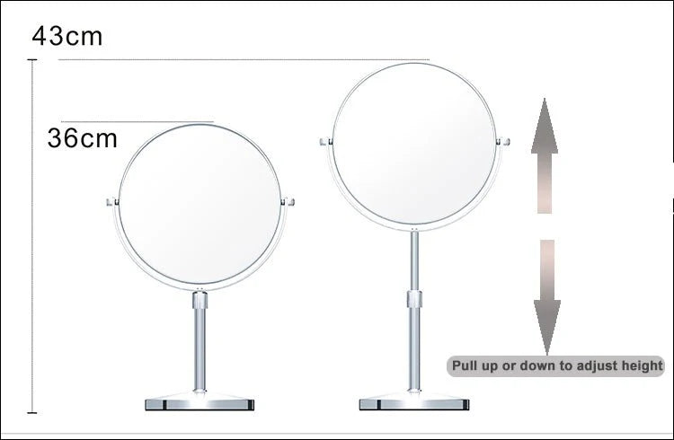 "8-Inch Double-Sided Vanity Mirror with 1X and 10X Magnification"
"360 Degree Rotating Makeup Mirror on Countertop"
"Iron-Coated Makeup Mirror with Non-Slip Base"
"Closeup View of 10X Magnification Vanity Mirror"
"Freestanding Rotating Makeup Mirror for Skincare and Grooming"