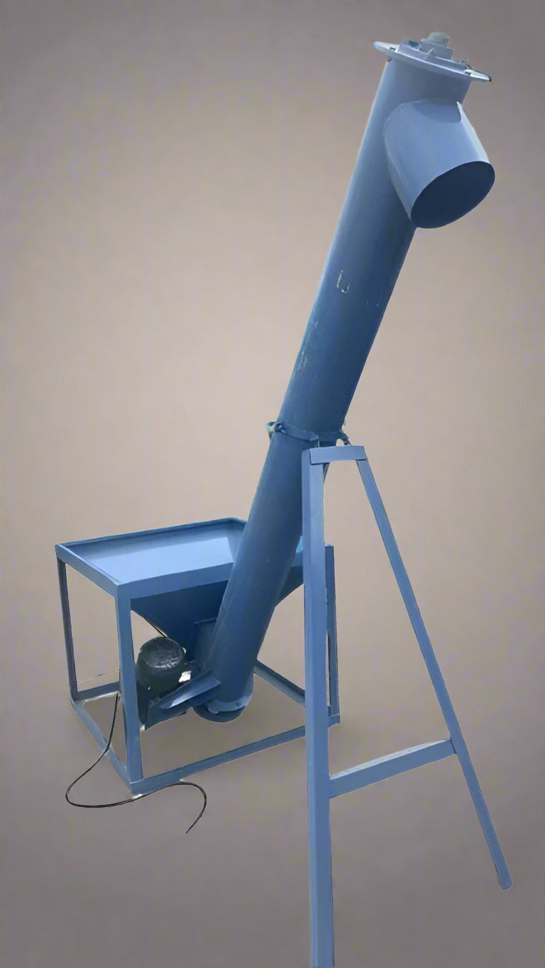 8-foot screw conveyor system side view
Carbon steel auger conveyor with motor
Heavy-duty industrial transfer equipment