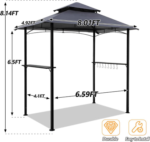 New 8 ft x 5 ft Grill Gazebo BBQ Canopy with LED Lights & Side Shelves | SKU: S1248 - with | Sold by Uncle Wiener's Wholesale