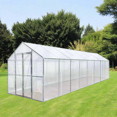 8x13 walk-in PVC greenhouse with metal frame
Greenhouse with dual doors and mesh vents
Side view of 8x26 heavy-duty greenhouse
Gardening shelter for vegetables and herbs